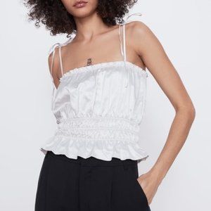 Zara Satin Effect Top With Elastic Details